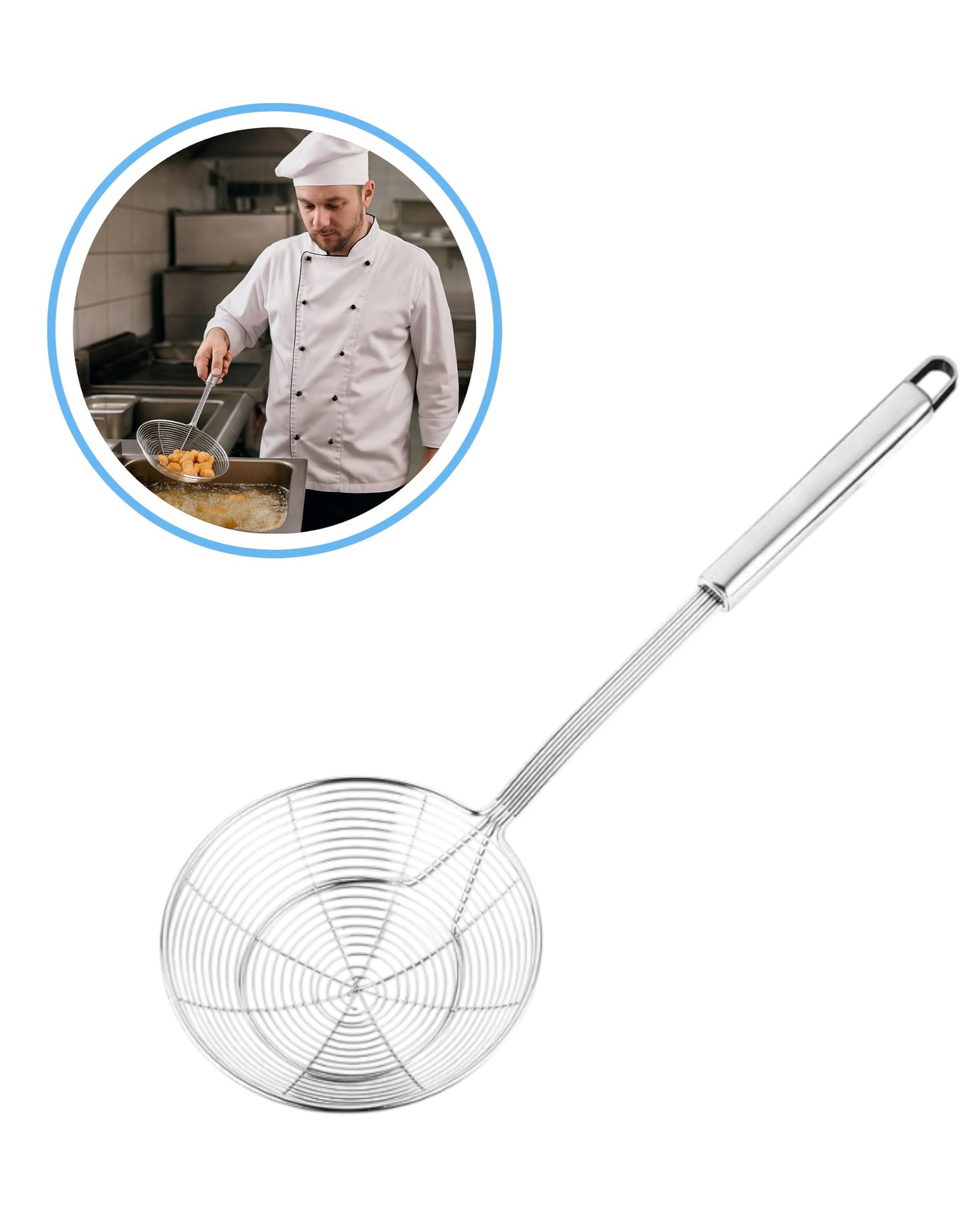 Espumadera de Acero Inoxidable Profesional – 45 cm de Largo x 18 cm de Diámetro - La Coctelera