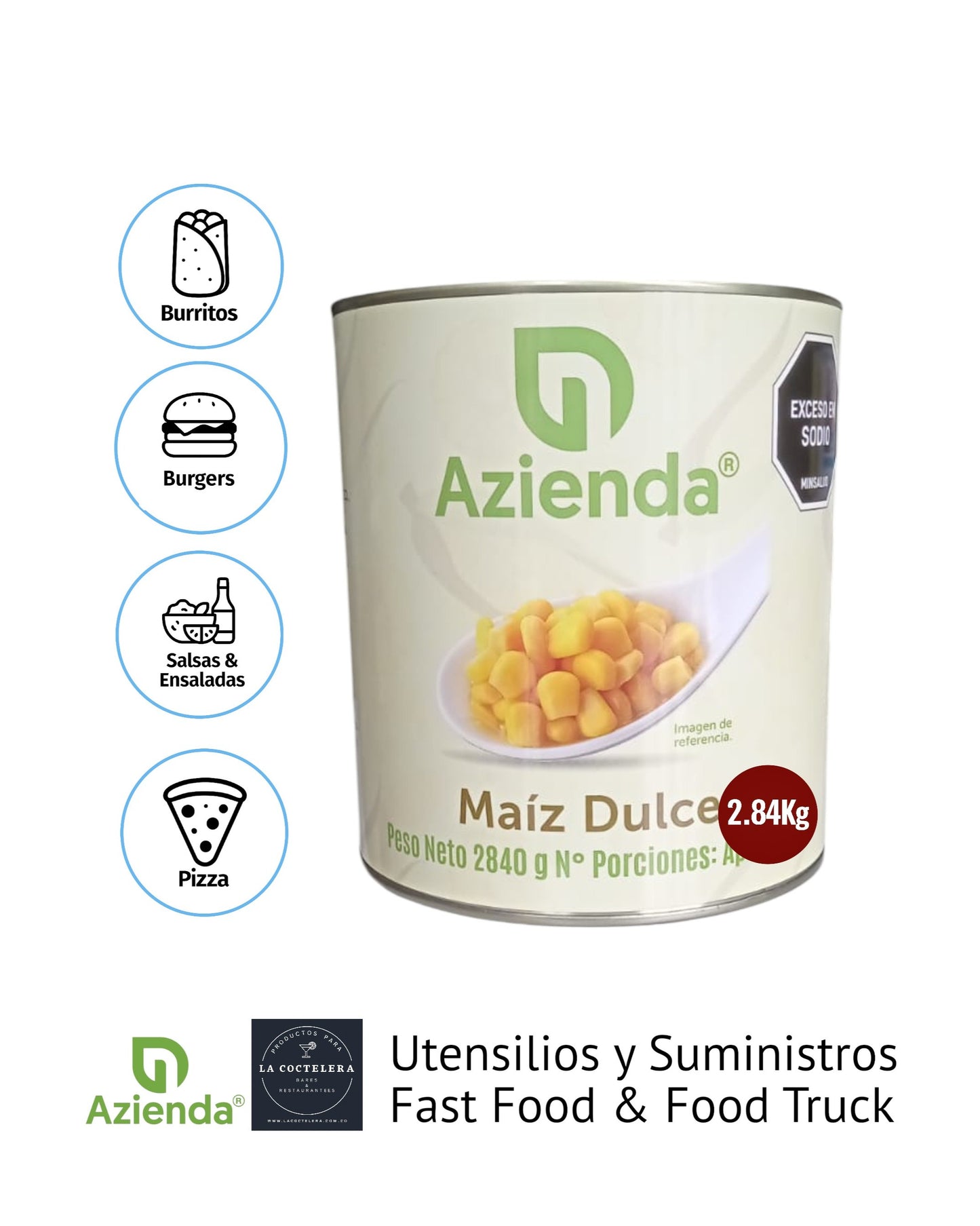 Maíz Dulce Azienda en Lata 2.84 kg | Ideal para Pizzas, Burritos, Ensaladas, Comidas Rápidas, Foodtruck