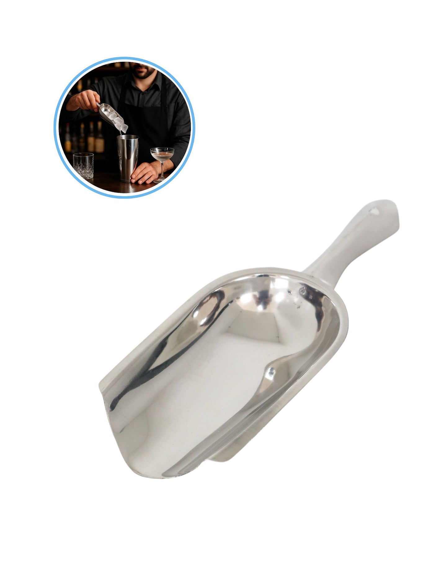 Pala o Cuchara para Hielo de Acero Inoxidable – 12 oz | Profesional, Higiénica y Resistente