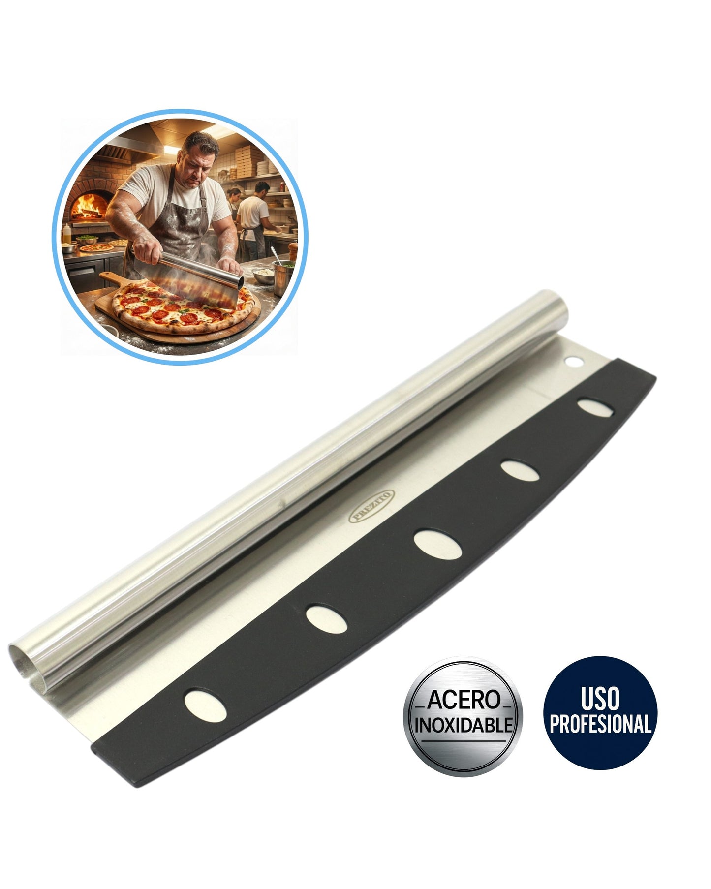 Cortador de Pizza Profesional en Forma de Medialuna 35×10 cm – Acero Inoxidable | Pizza Mediana