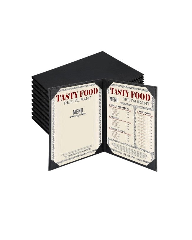 Portamenú Doble en Cuero Sintético Negro – Tamaño Carta | Ideal para Bares, Restaurantes, Hoteles y Cafeterías