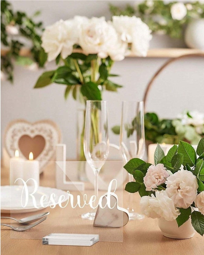 Letrero/Aviso de Mesa “Reservada” en Acrílico Transparente – Señalización Elegante para Restaurantes, Eventos y Bodas
