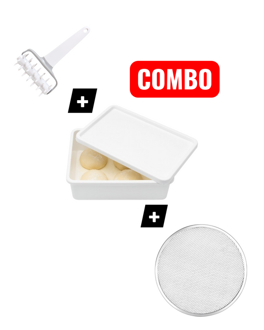 Kit Profesional de Preparación de Pizza – Caja de Fermentación + Rodillo Perforador + Bandeja Malla