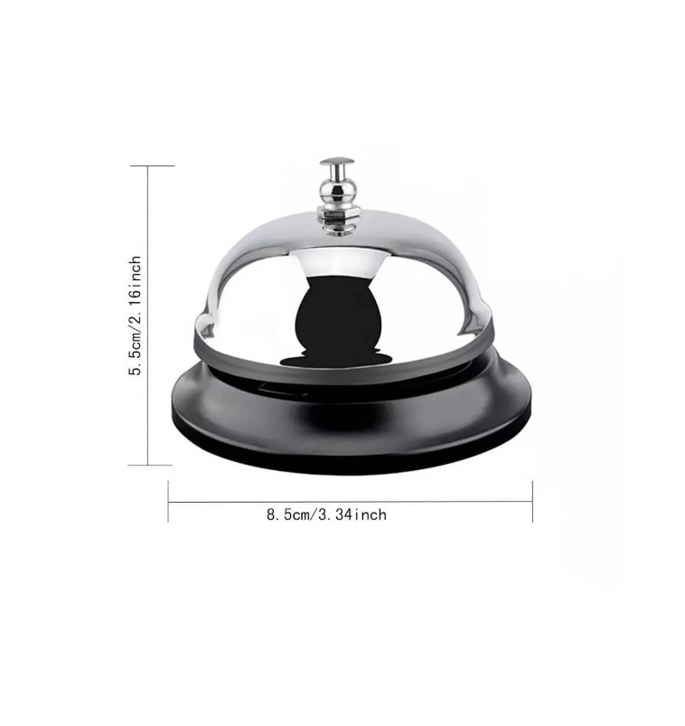 Campana o timbre de mesa cromado para servicio en cocina, recepción de hoteles y restaurantes. Base antideslizante