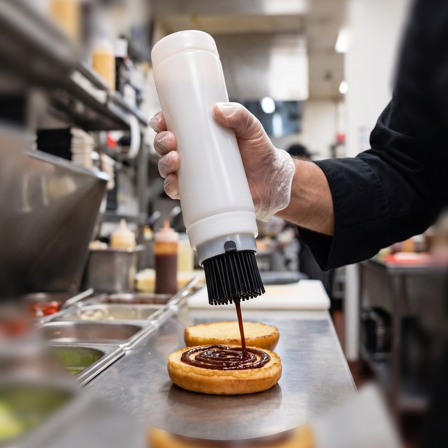Dispensador de Salsas FIFO 24oz con Brocha de Silicona Antigoteo | Restaurantes, FoodTruck, Otros