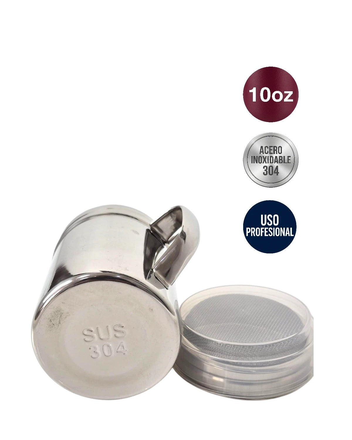 Espolvoreador Profesional Premium de Acero Inoxidable 304 - Tapa Anti-Humedad y Asa | Baristas y Repostería