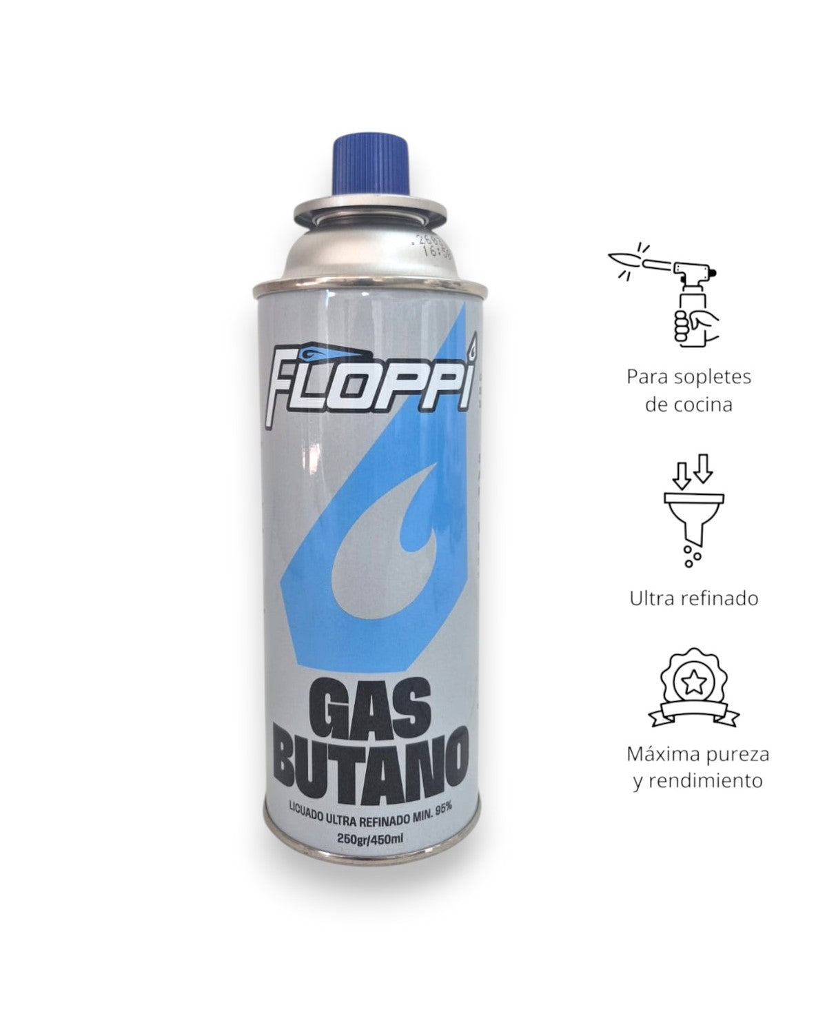 Recarga de Gas Butano Floppi 450ml - 95% de Pureza | Sopletes Profesionales de Cocina