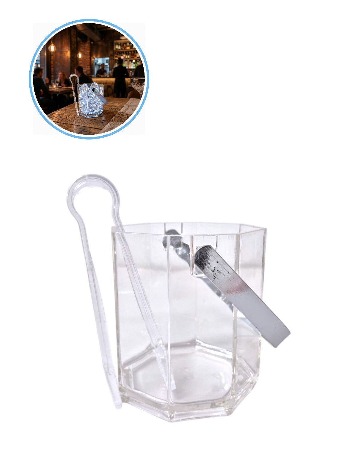 Hielera de Acrílico Octagonal Compacta para Mesa de 1.2L con Pinza | Bares y Restaurantes