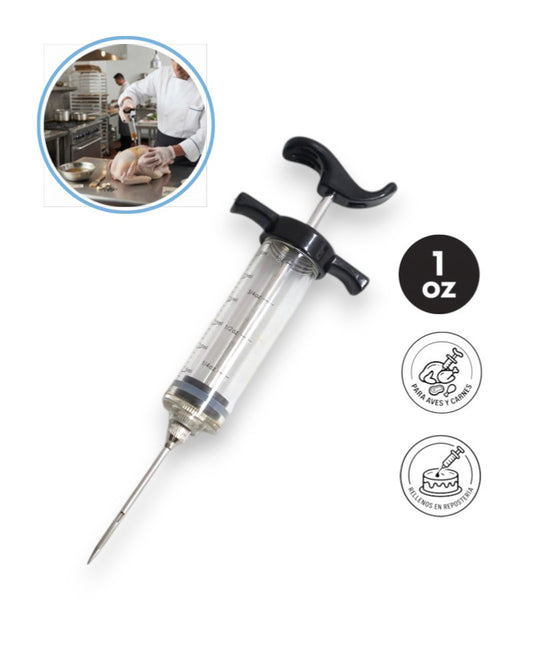 Jeringa Inyector de Marinado Profesional de 1 oz (30 ml) en Acero Inoxidable y Polímero Libre de BPA - La Coctelera