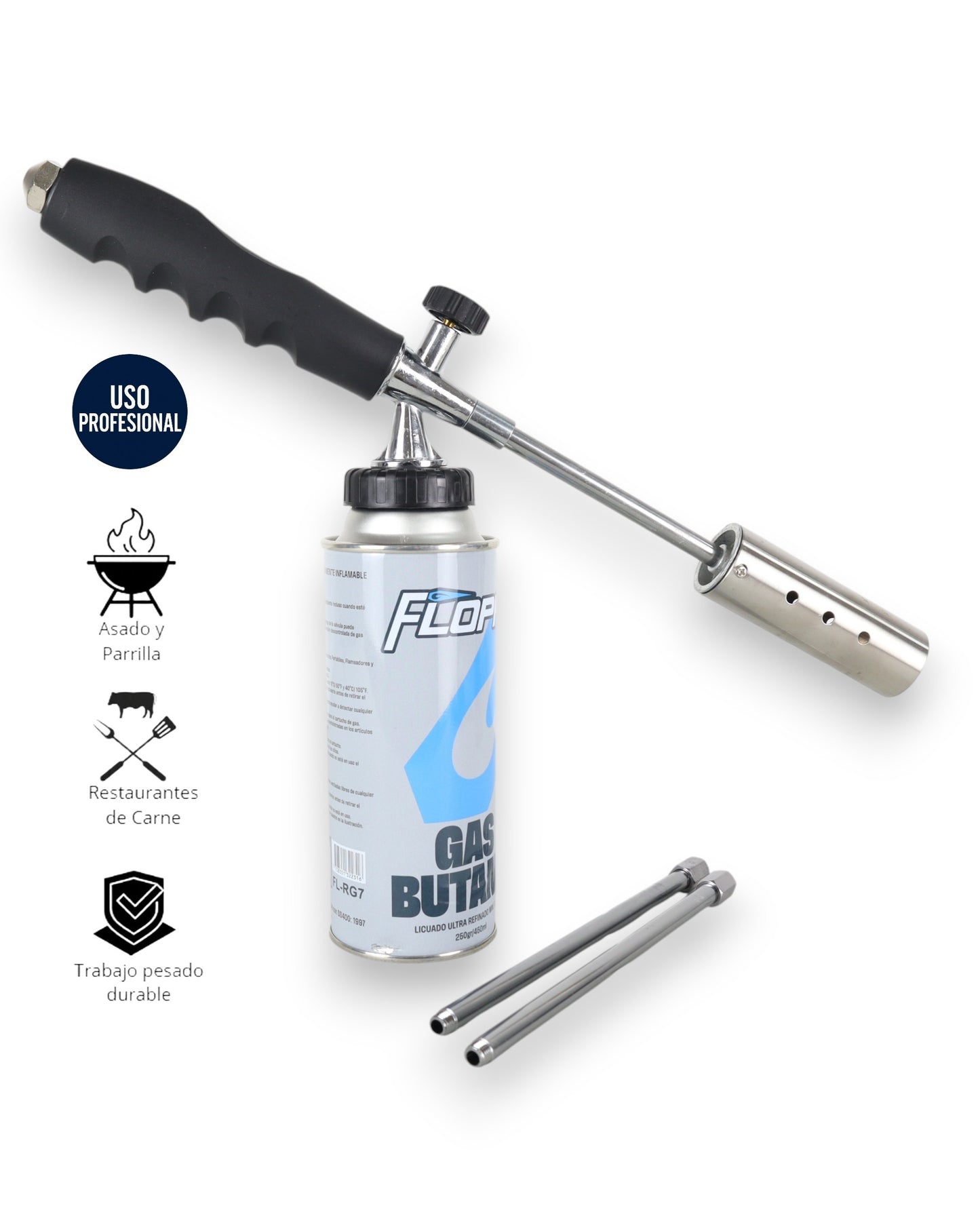 Kit Soplete Profesional Floopi 1350°C con Gas Butano y Extensores - Encendido Manual | Cocinas de alto Tráfico - La Coctelera