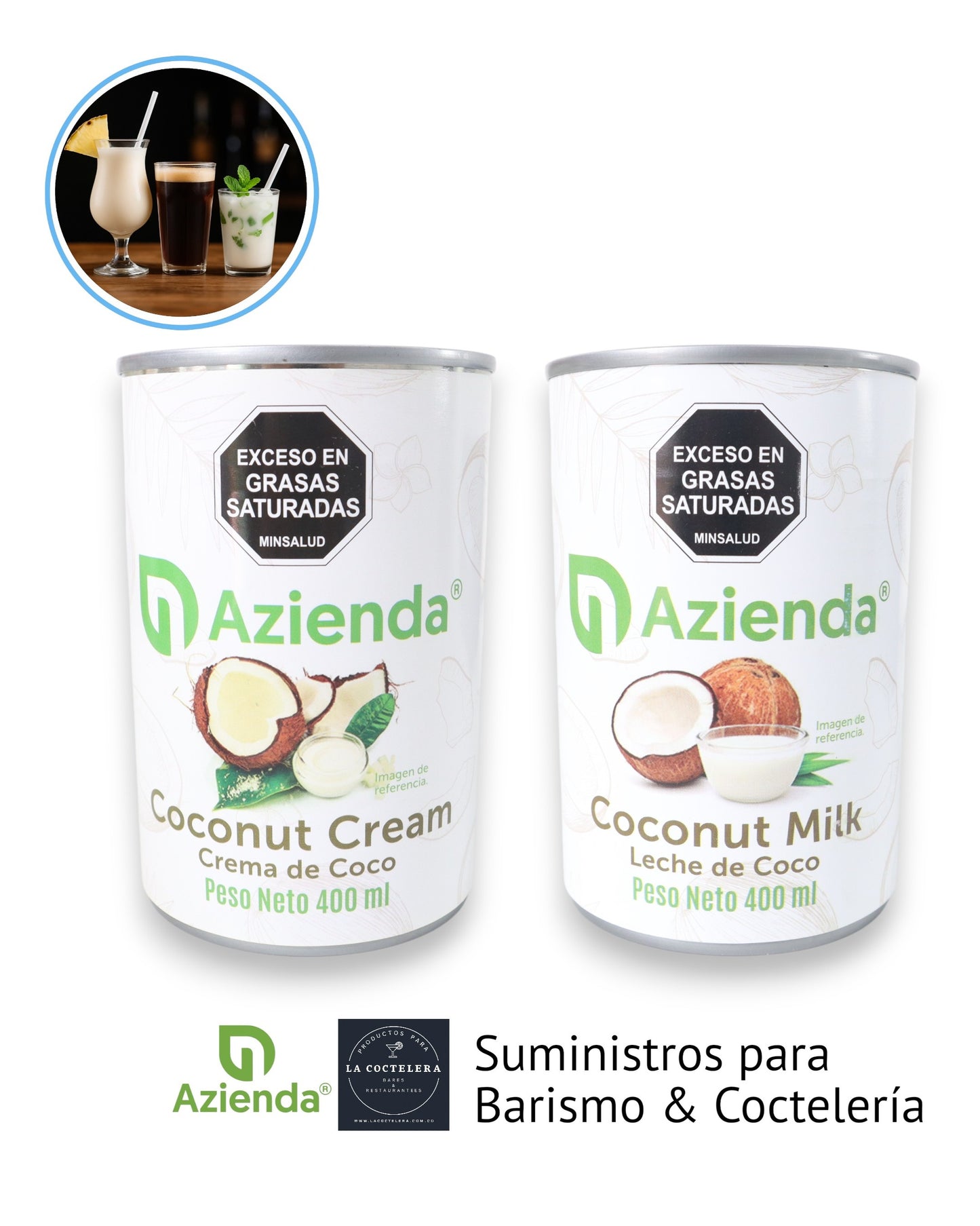 Leche o Crema de Coco Azienda 400 ml |Ideal para Para Cafeterías, Bares, Restaurantes y Repostería