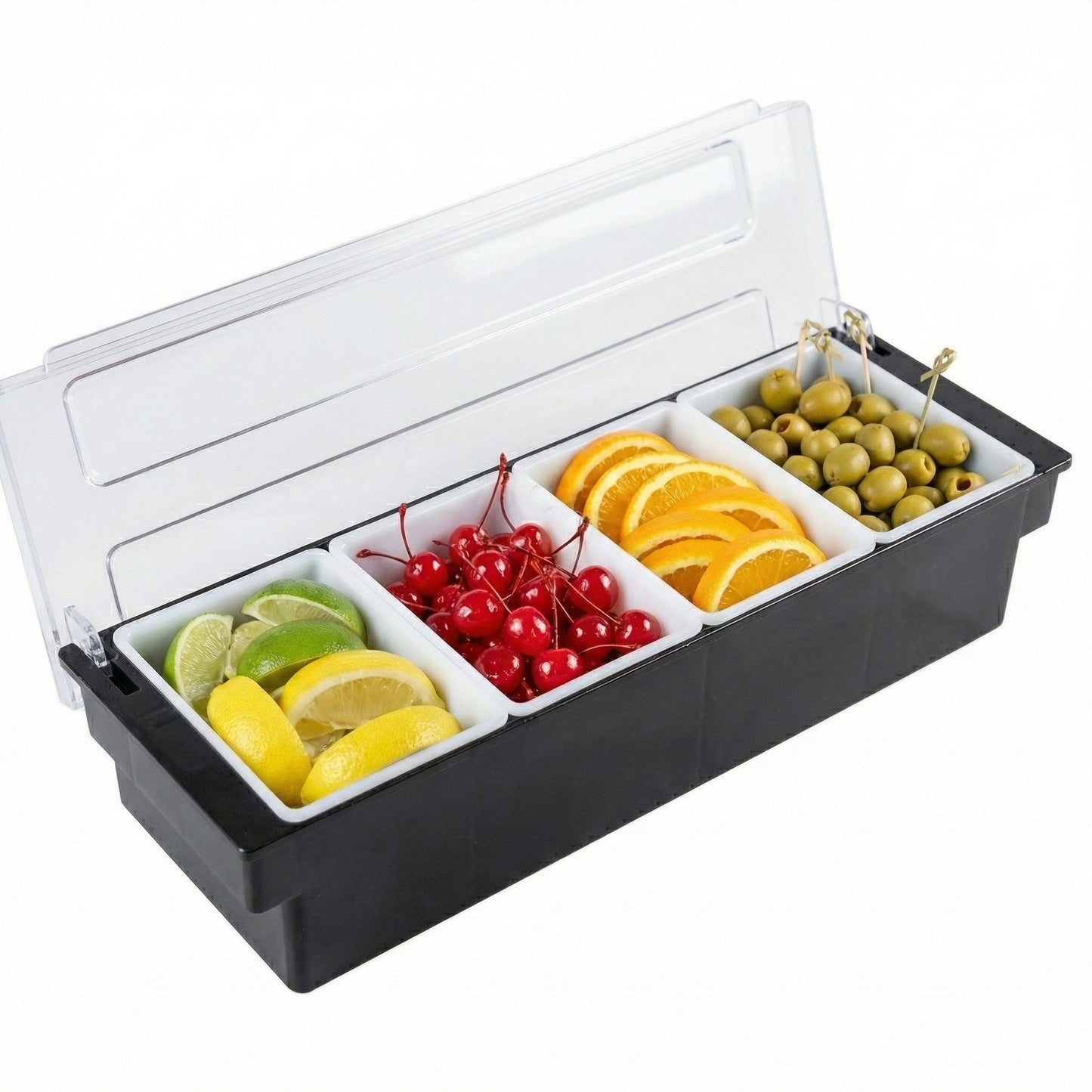 Estación Organizadora de Frutas y Toppings con 4 Compartimentos – Ideal para Bares y Restaurantes - La Coctelera