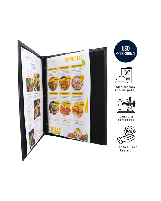 Portamenú Doble en Cuero Sintético Negro o Miel – Tamaño Carta | Ideal para Bares, Restaurantes, Hoteles - La Coctelera