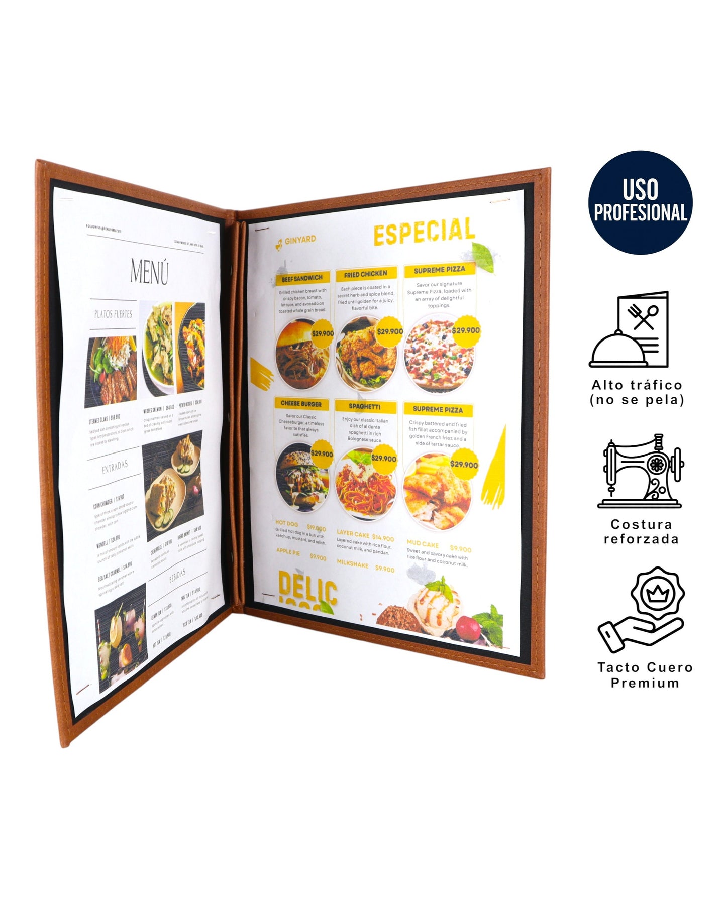 Portamenú Doble en Cuero Sintético Negro o Miel – Tamaño Carta | Ideal para Bares, Restaurantes, Hoteles - La Coctelera