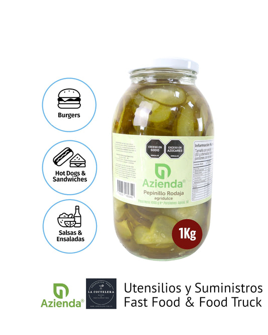 Pepinillo en Rodajas Agridulce Azienda 1 kg | Ideal para Burgers, Hot Dogs, Sándwiches, Salsas y más