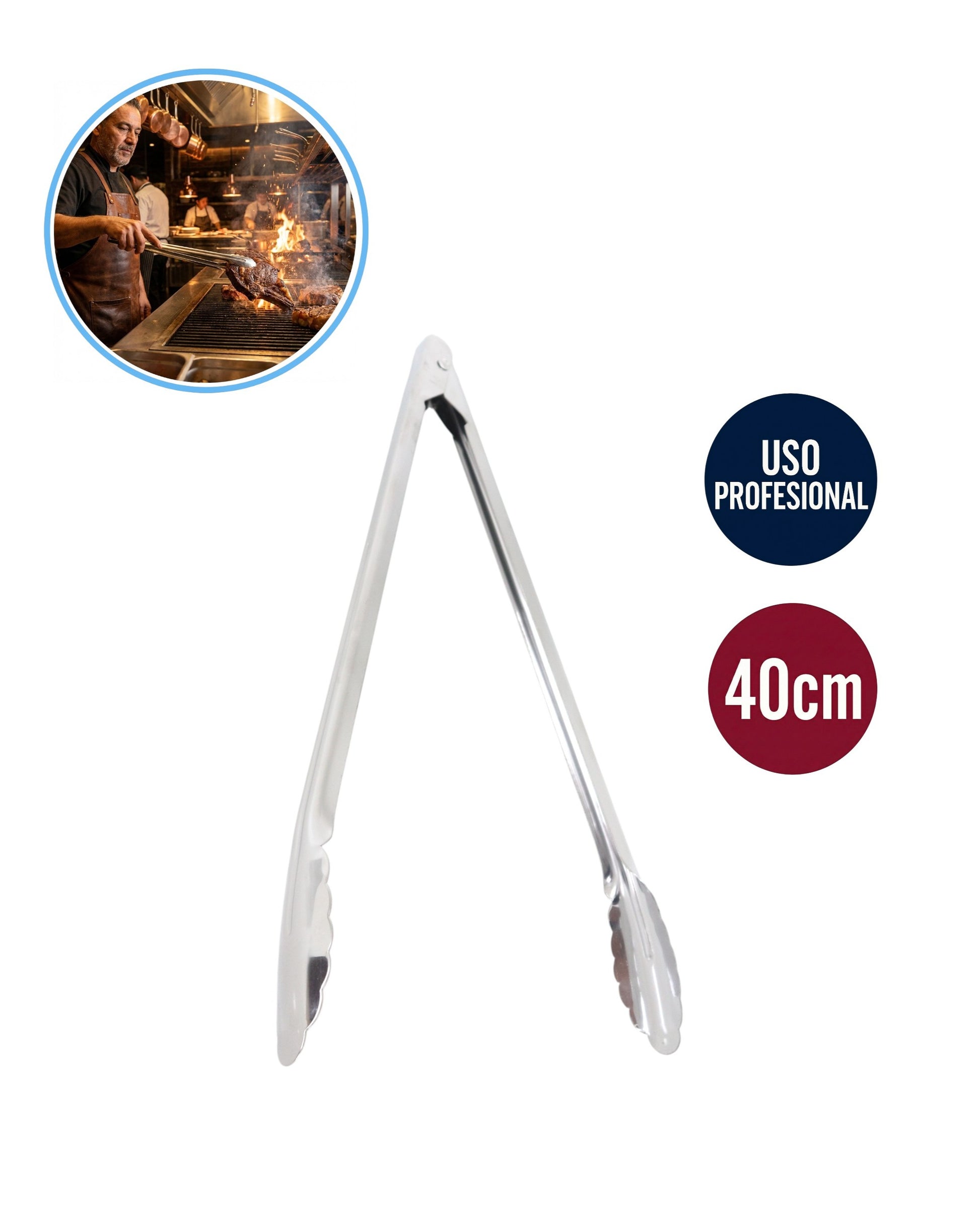 Pinza Profesional de Cocina Extra Larga 40 cm | Herramienta de Precisión en Acero Inoxidable para Alta Parrilla - La Coctelera
