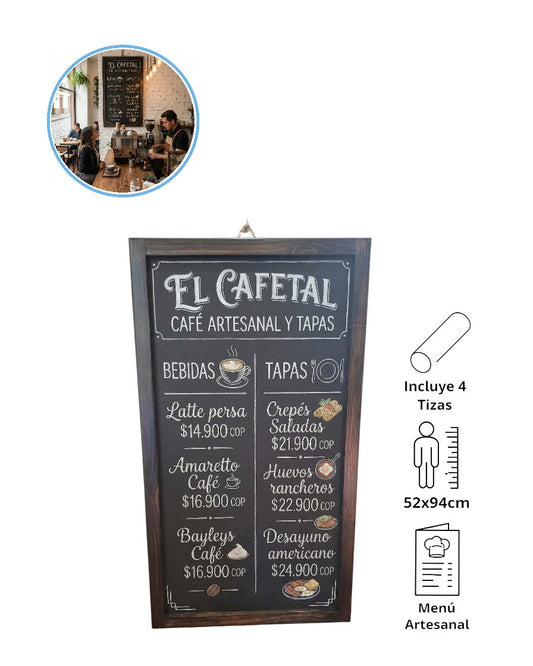 Pizarra de Madera Colgante 52x94cm | Elegante y Profesional, Ideal para el Menú de Restaurantes, Cafés y Bares - La Coctelera