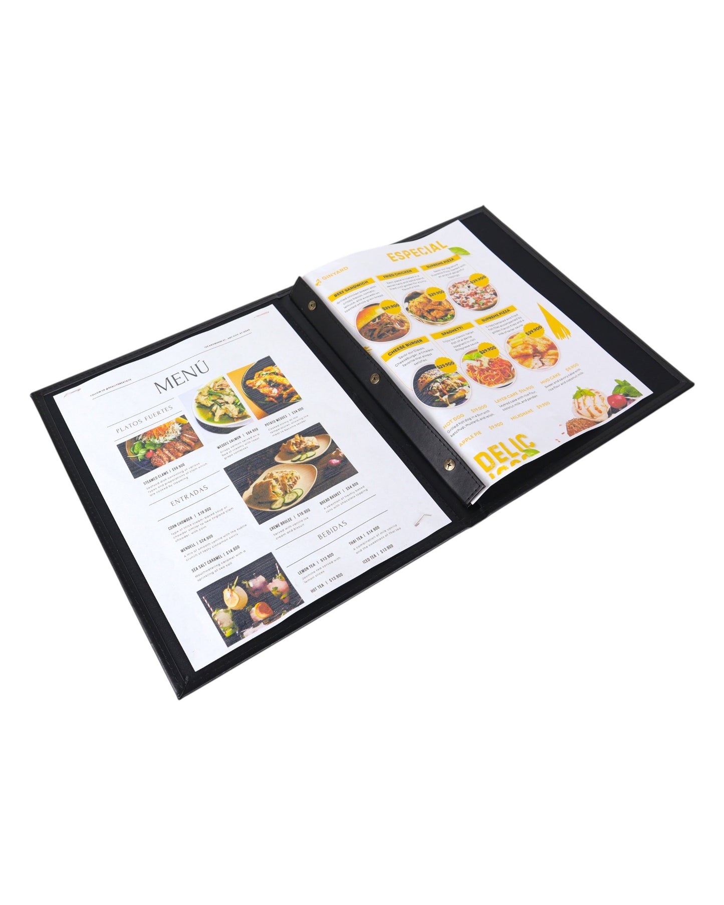 Portamenú Doble en Cuero Sintético Negro o Miel – Tamaño Carta | Ideal para Bares, Restaurantes, Hoteles - La Coctelera