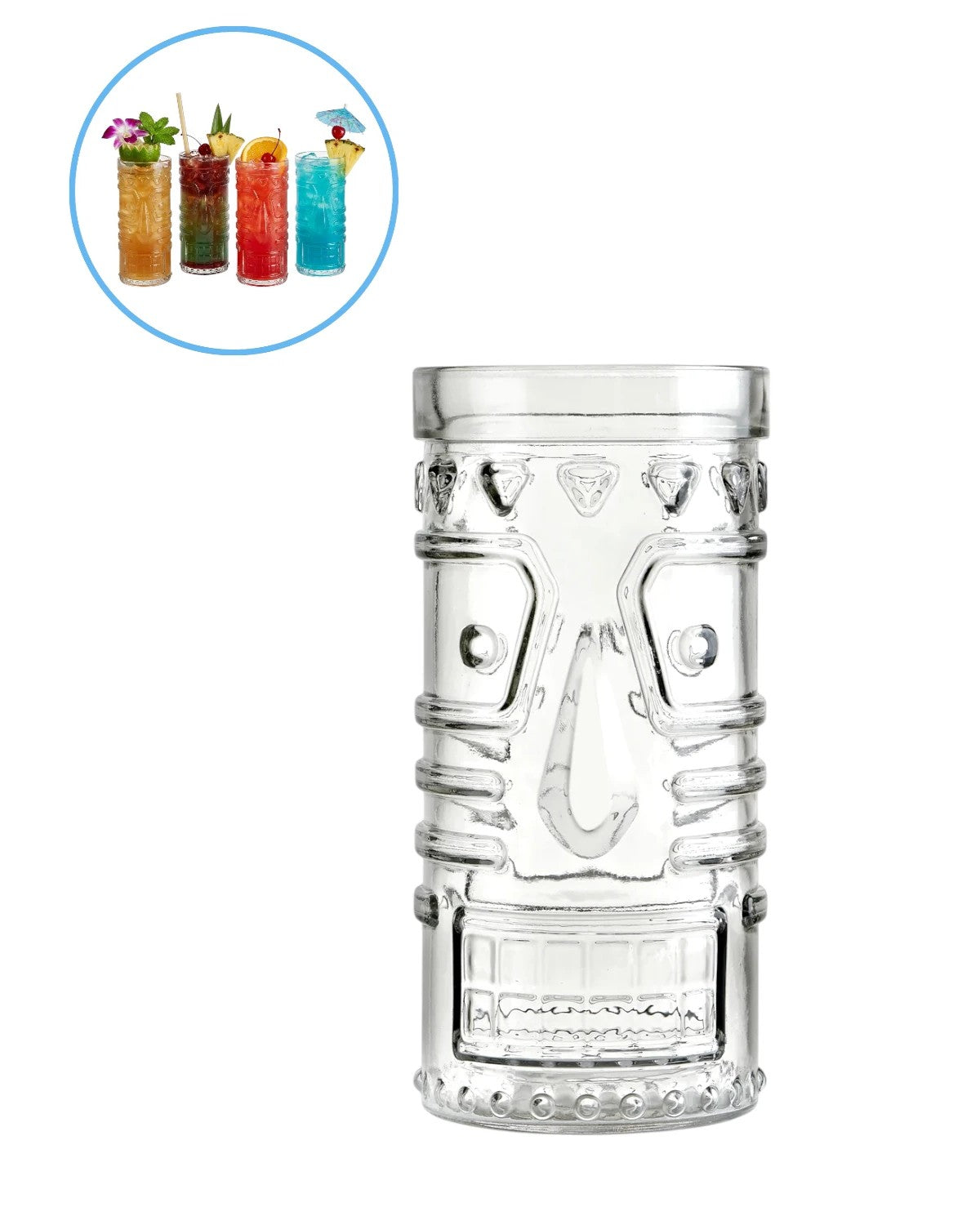 Set x 4 Vasos Tiki de Vidrio "Totem" 485ml (16oz) Ideal para Coctelería Tropical y Exótica