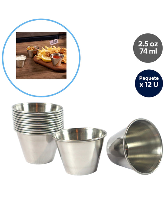 Taza de Salsa / Ramekin de Acero Inoxidable 2.5 oz (74 ml) – Pack x 12