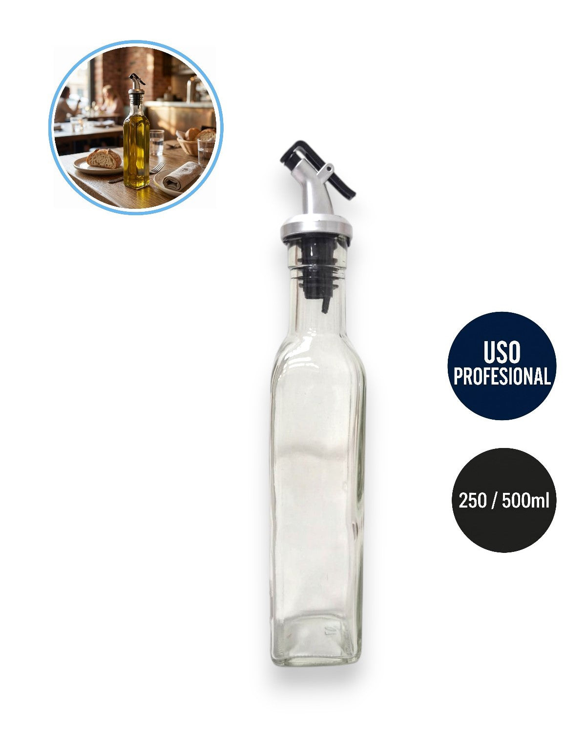 Botella Aceitera de Vidrio con Pico Dosificador 250 /500ml | para Restaurantes, Bares y Hoteles