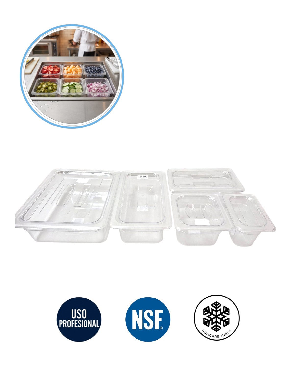 Azafates o Bandejas Gastronorm de Policarbonato Certificados NSF | Bares, Restaurantes y Fast Food