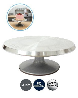 Bailarina giratoria profesional de acero inoxidable para decorar tortas con base antideslizante y rotación 360 grados