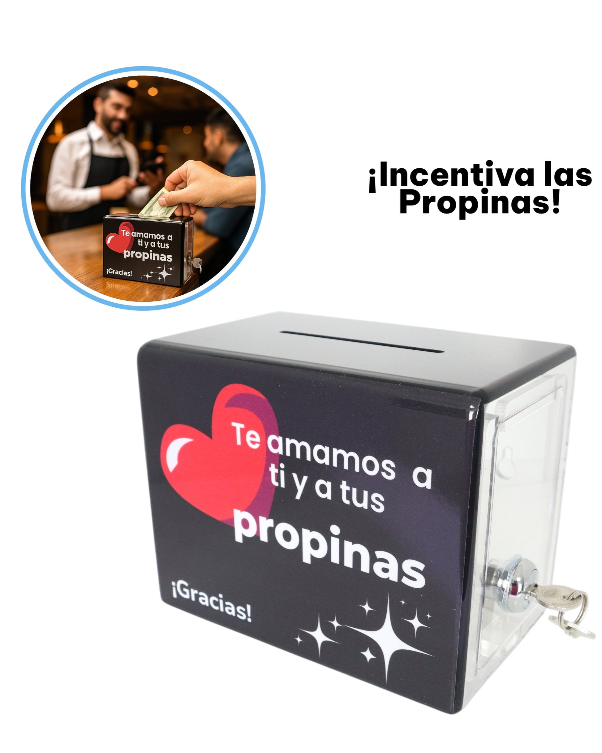 Caja para propinas de acrílico transparente con cerradura y llave para mostrador de restaurante, cafetería o food truck