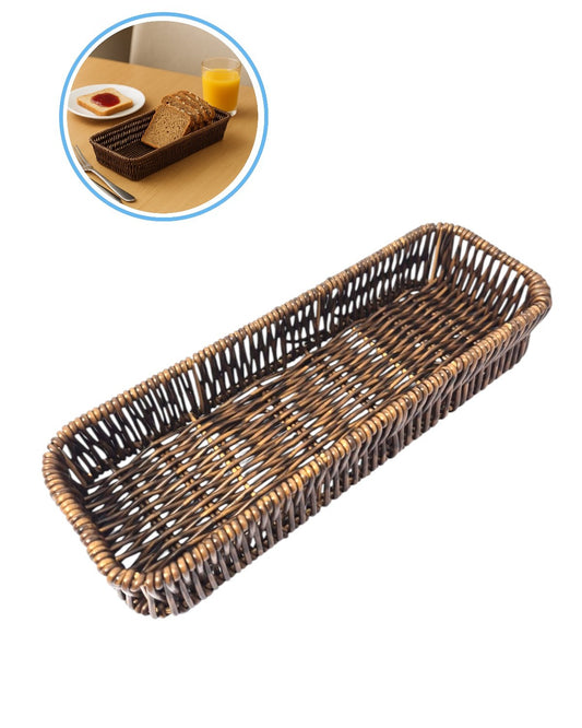 Cesta Tipo Mimbre Rectangular en Plástico Reforzado 9,5×28×5 cm | Paneras para Cafeterías, Hoteles y Restaurantes