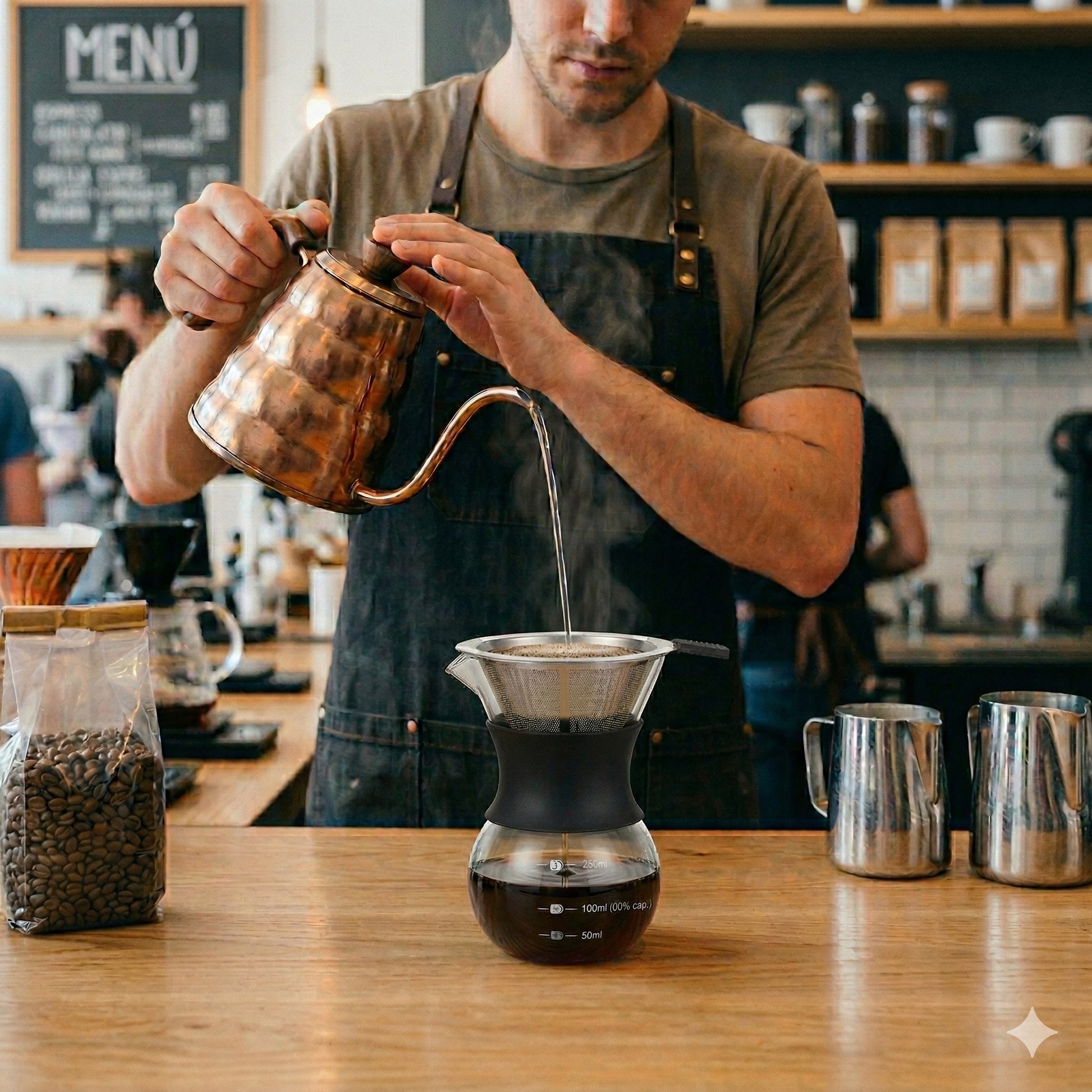Jarra Server Vidrio Borosilicato Hammered | Cafetera de Goteo Manual y Pour Over (200ml / 400ml) - La Coctelera