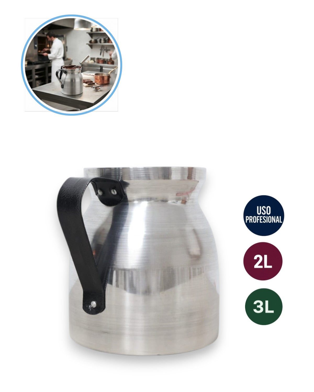 Chocolatera Tradicional de Aluminio con Asa y sin Tapa en [2L / 3L] para Cocinas Comerciales