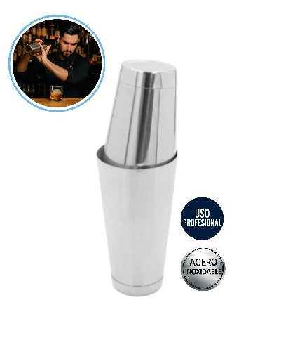 Coctelera Boston 'Tin on Tin' de acero inoxidable profesional, 2 piezas para bartenders y mixología.