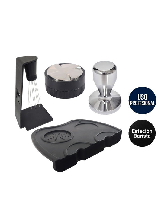 Combo Estación de Barista Profesional: Tamper y Nivelador 58mm, Agujas WDT y Tapete Silicona - La Coctelera