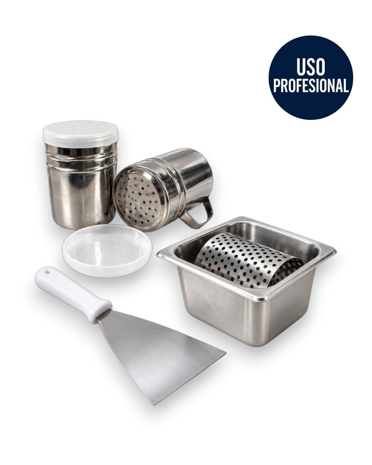 Kit Profesional para Plancha: Rodillo de Mantequilla, Espátula y 2 Saleros 10oz | Restaurantes y Fast Food