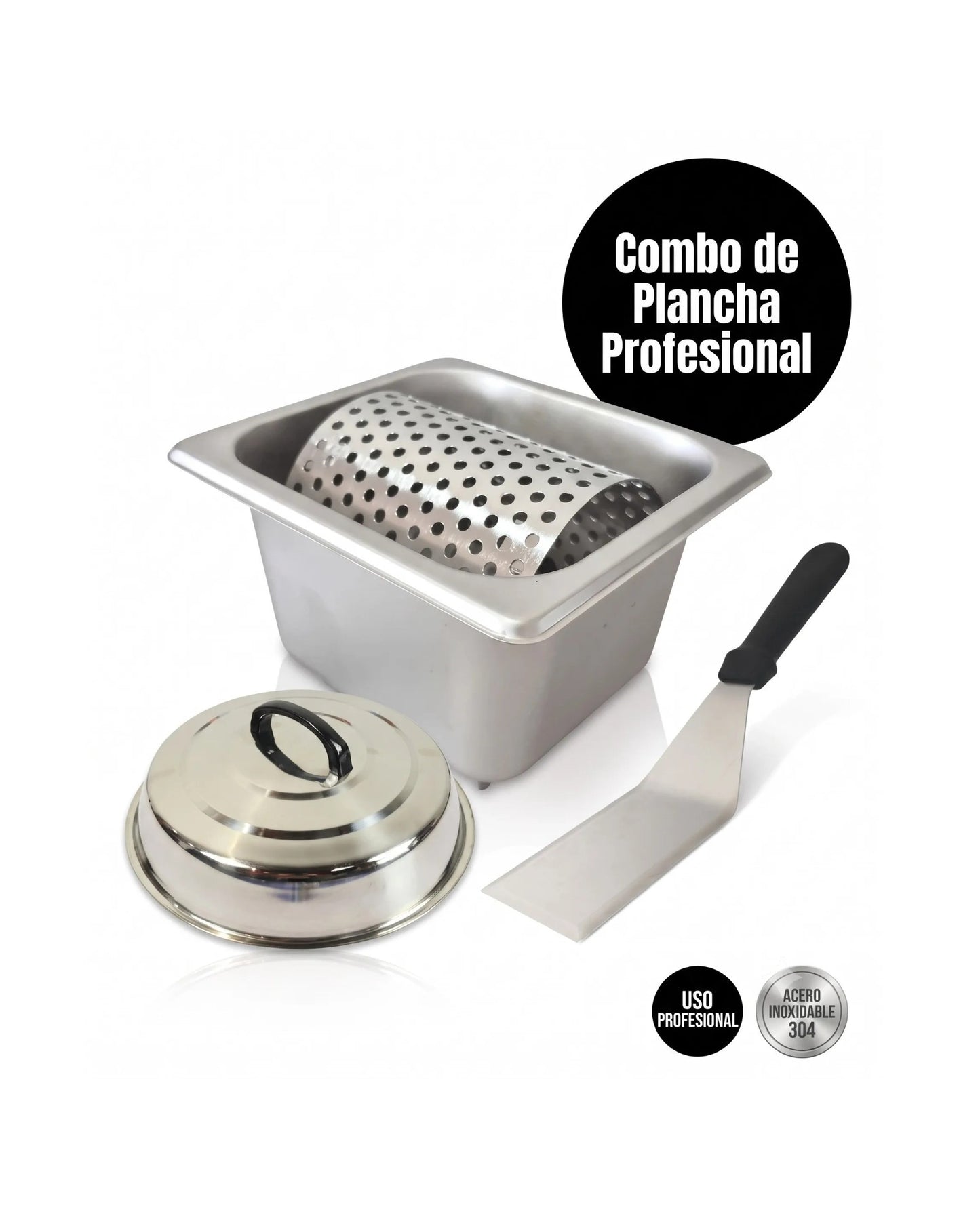 Combo Plancha Profesional: Domo 30cm + Espátula 12x7.5cm + Rodillo de Mantequilla 17x11cm