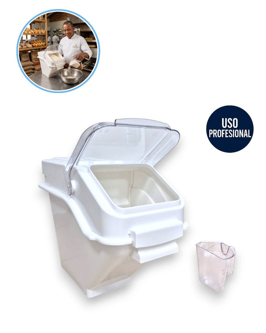 Contenedor Apilable Profesional de Ingredientes Secos 24L con Tapa Abatible y Pala Dosificadora - La Coctelera
