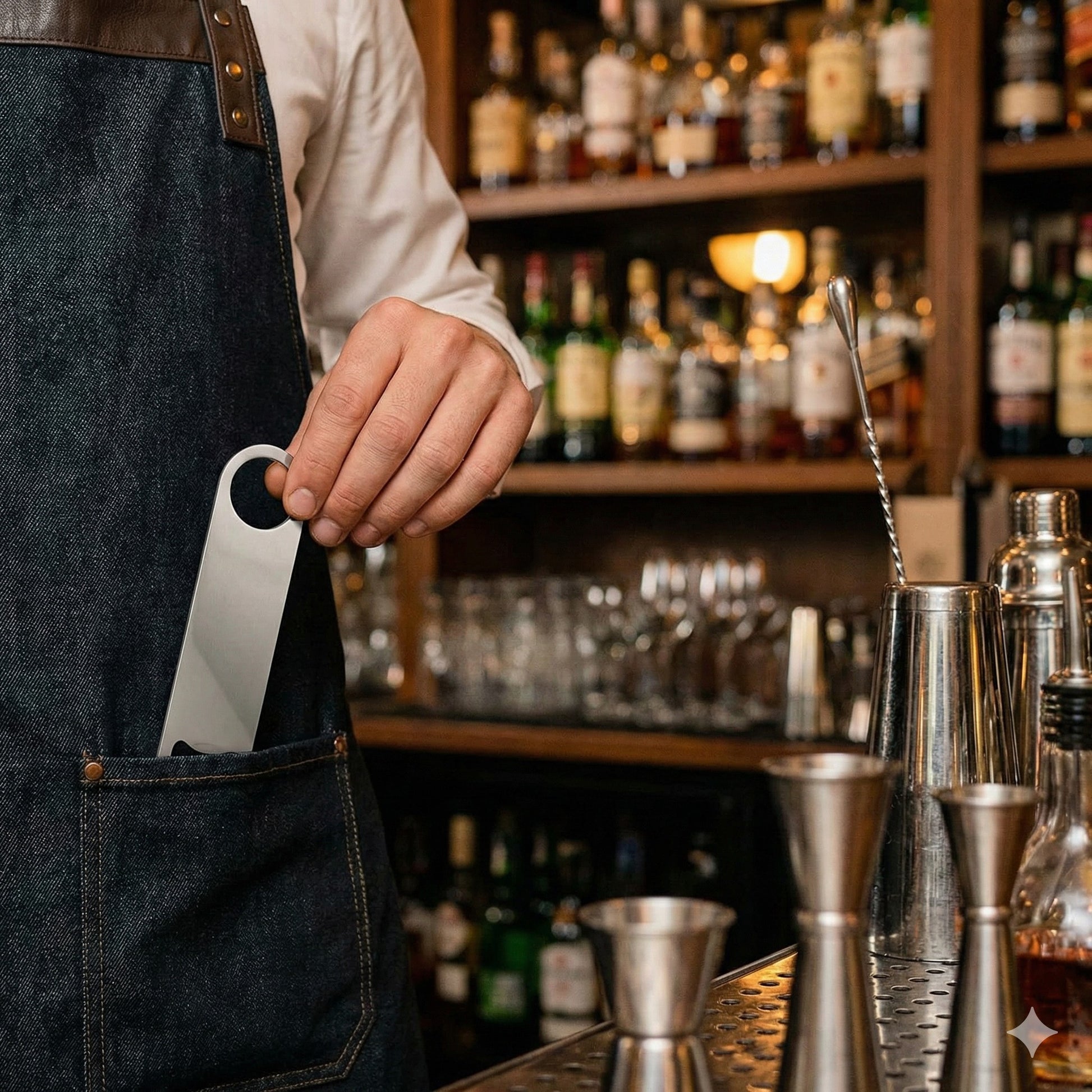 Destapador profesional de barra para bartender – "Tipo Speed Opener" Acero Inoxidable - La Coctelera