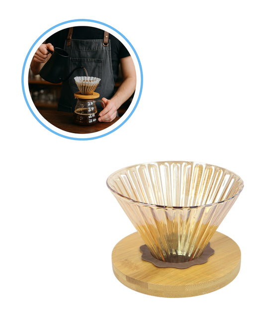Dripper de Vidrio con Base de Madera – Método de Café Filtrado V60