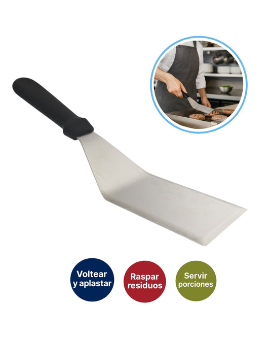 Espátula parrillera de acero inoxidable para smash burger y plancha profesional de 12x7.5cm