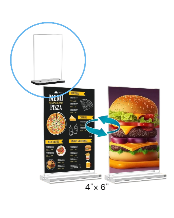 Hablador Porta Menú en Acrílico Vertical (Doble Cara)