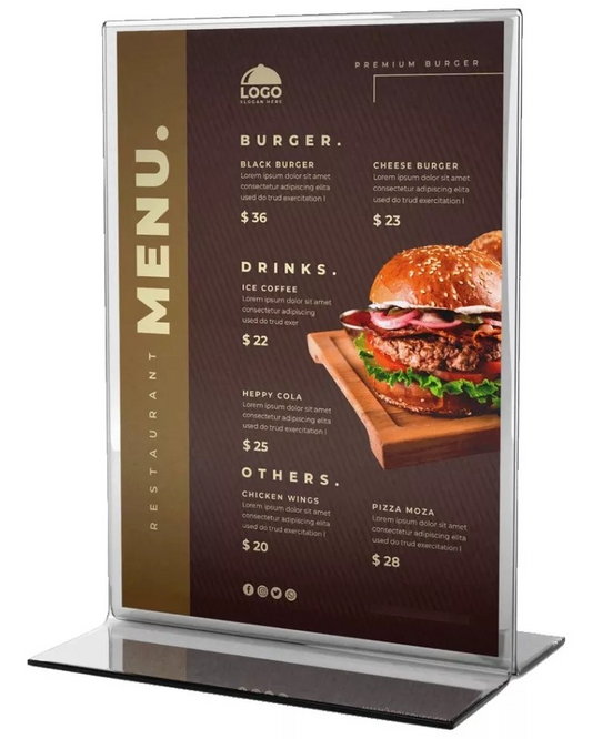 Hablador Porta Menú en Acrílico Vertical (Doble Cara)