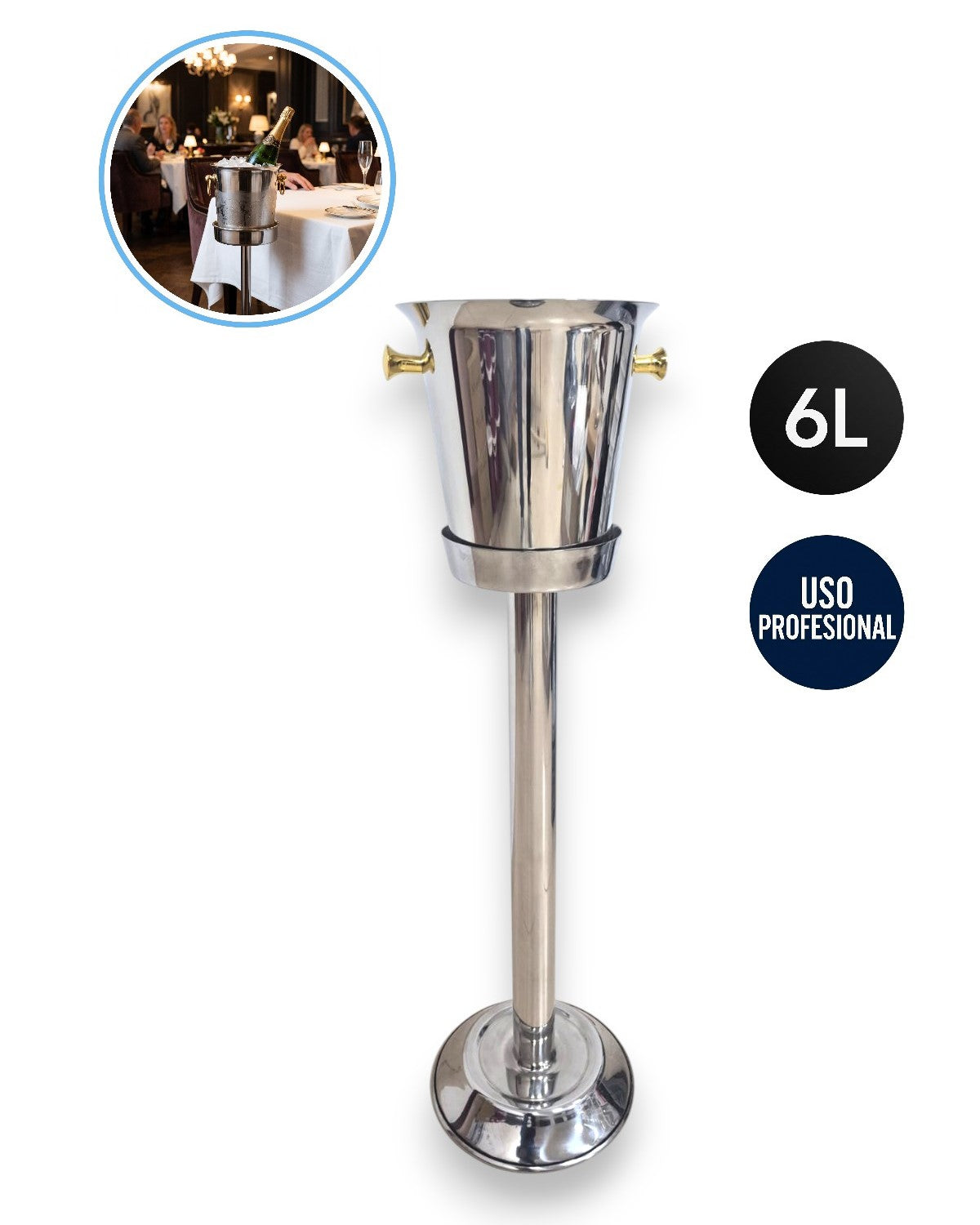 Hielera con pedestal de acero inoxidable