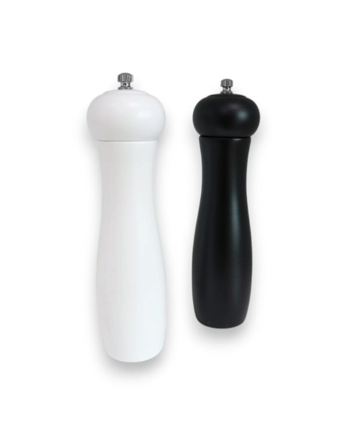 Set x 2 Molinillos Profesionales de Madera y Cerámica para Sal y Pimienta en Mesa - Blanco y Negro