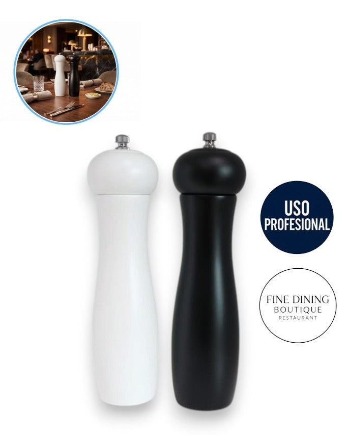 Set x 2 Molinillos Profesionales de Madera y Cerámica para Sal y Pimienta en Mesa - Blanco y Negro