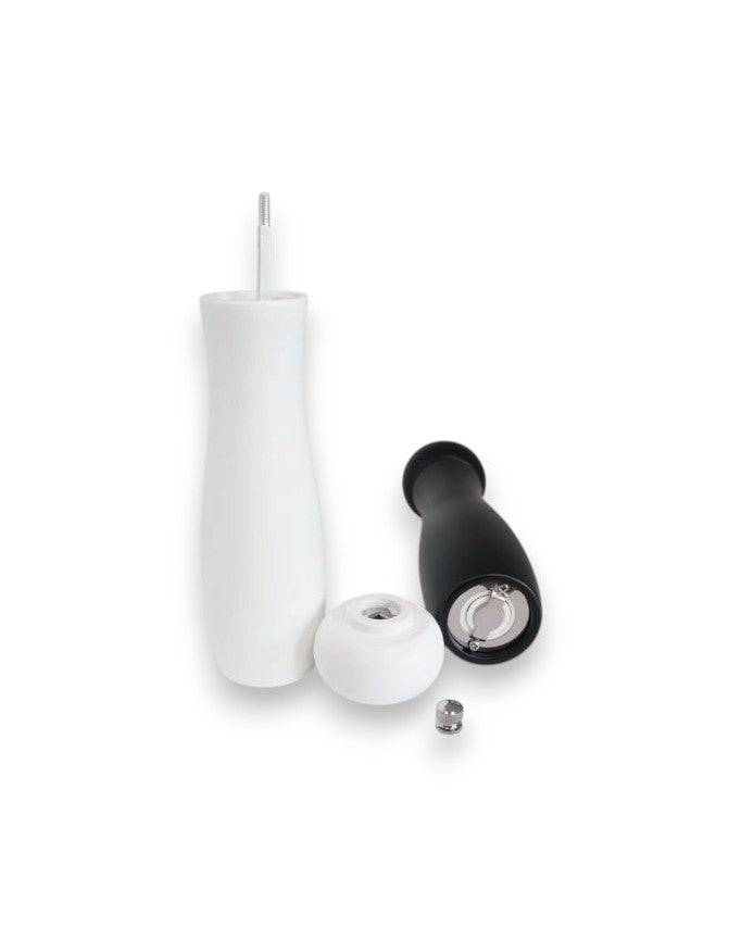 Set x 2 Molinillos Profesionales de Madera y Cerámica para Sal y Pimienta en Mesa - Blanco y Negro