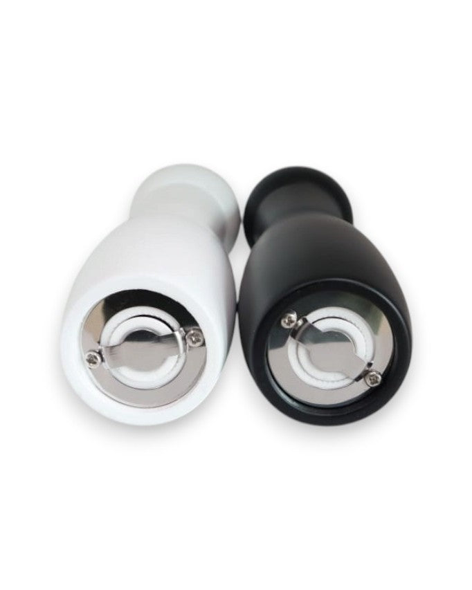 Set x 2 Molinillos Profesionales de Madera y Cerámica para Sal y Pimienta en Mesa - Blanco y Negro