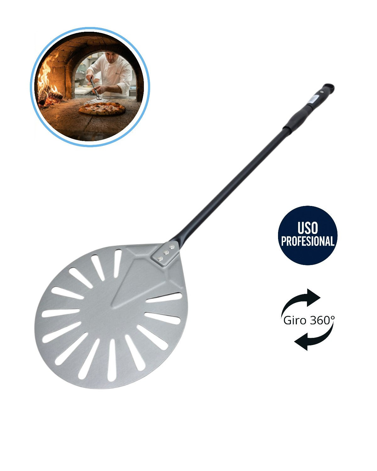 Set de Palas Profesionales para Pizza con Ranuras | Rectangular de Carga 40cm + Redonda de Giro 23cm