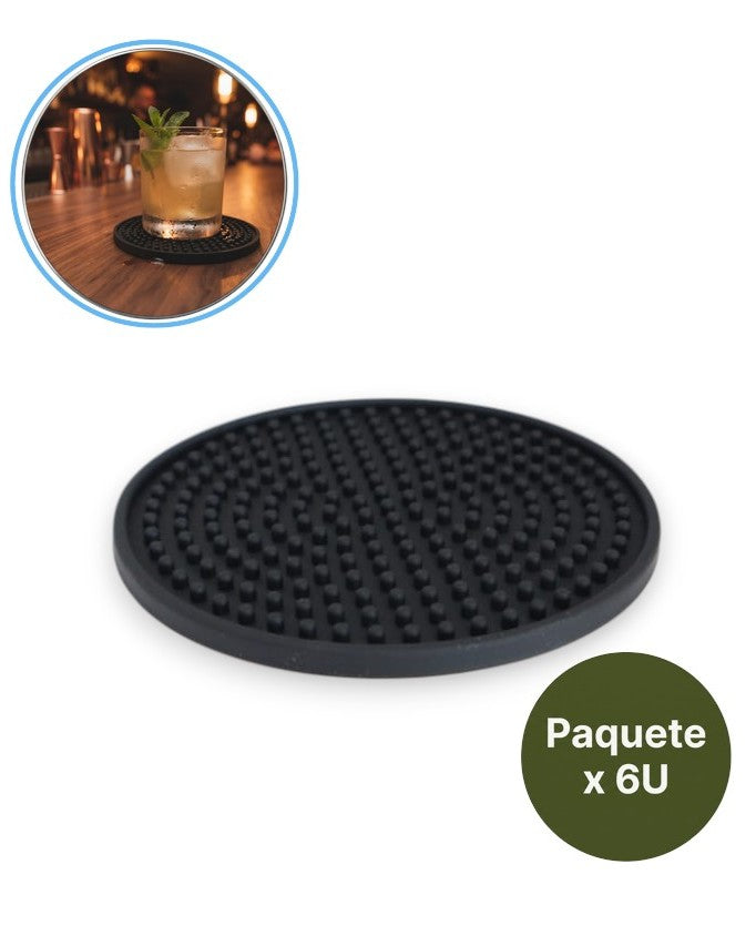 Set de 6 Posavasos Antideslizantes Profesional de Silicona de 10 cm | para Bares, Cafeterías y Restaurantes - La Coctelera