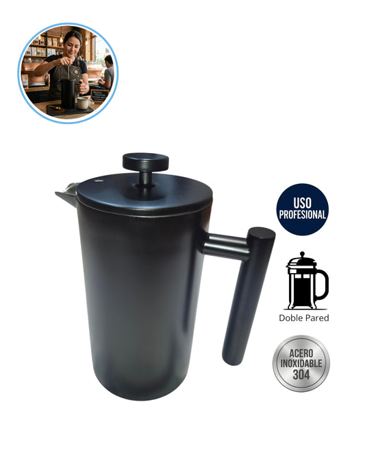 Prensa Francesa profesional en acero inoxidable negro mate doble pared