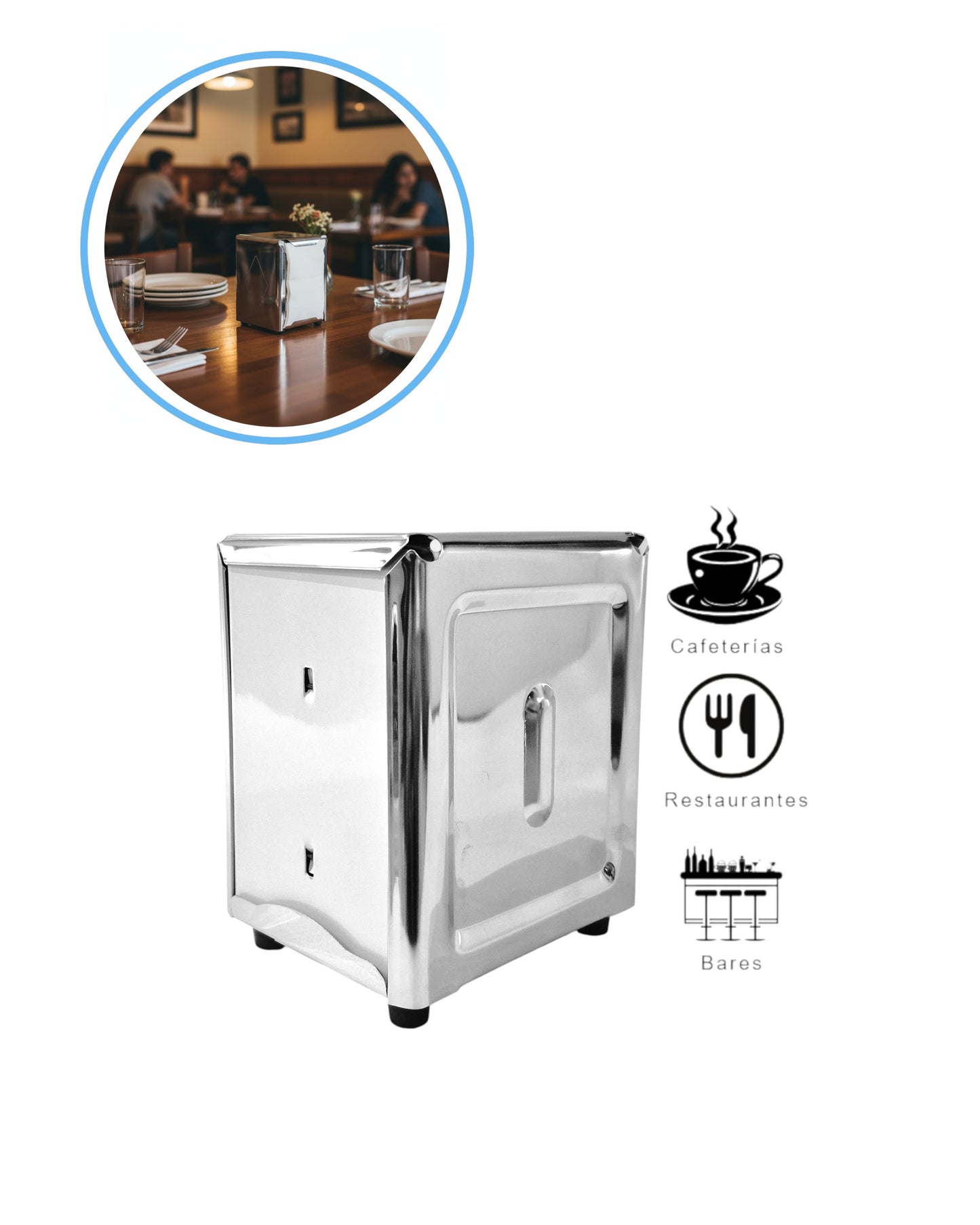 Servilletero Profesional Doble Salida de Acero Inoxidable 11,5×10×14cm | Restaurantes, Cafeterías y Bares
